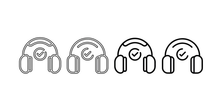 Headphones with checkmark icon indicating audio quality confirmation and sound experience in music and calls.