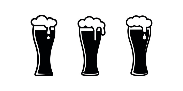 Beer glasses set vector illustration, alcoholic drink with foam and bubbles, refreshing cold lager beverage.