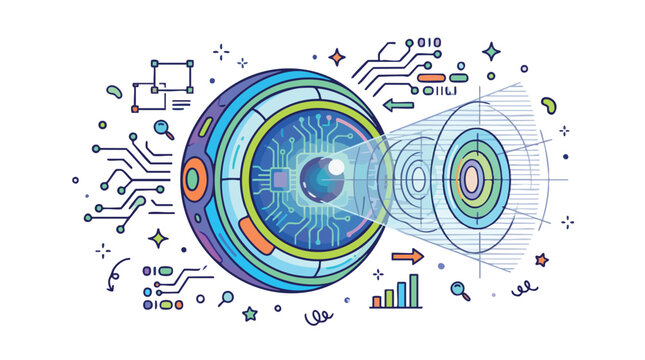 Futuristic Robot Eye and Artificial Intelligence Vector Illustration