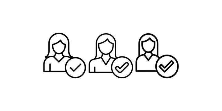 Set of human profile icons with verification check marks representing verified user profile or identity confirmation for digital account security design.