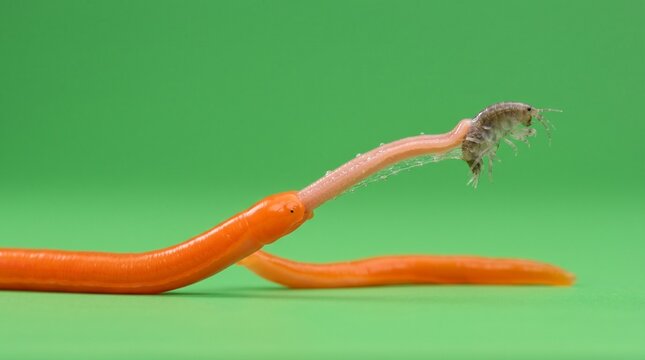 Ribbon worm extending proboscis in vibrant green natural habitat close-up