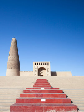 Emin minaret and mosque with blue sky, Turpan, Xinjiang, China