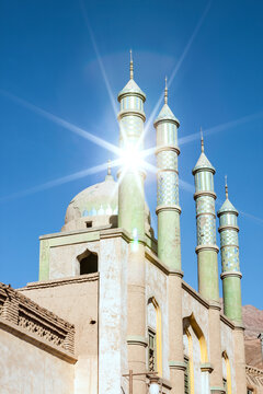 Dome and minaret of the mosque in Toyuq village, Turpan, Xinjiang, China