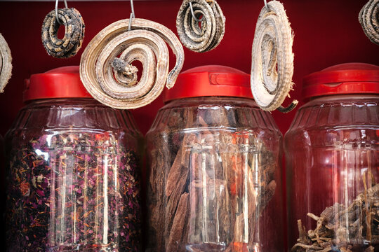 Dried snakes for sale at a local market in Kashgar, Xinjiang, China