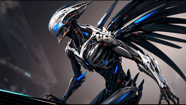 Futuristic White Mecha Alien Cyborg Warrior Anime Style Sci-Fi Illustration