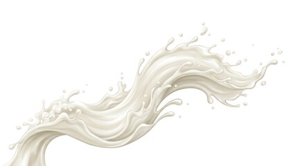 Fototapeta premium A dynamic splash of milk against a white backdrop, evoking a sense of freshness and purity, showcasing a fluid motion and a burst of bubbles, with a creamy texture and a milky color.