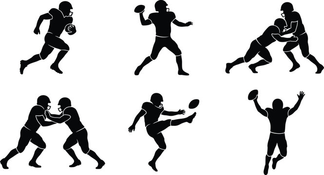 American football player silhouettes in various actions
