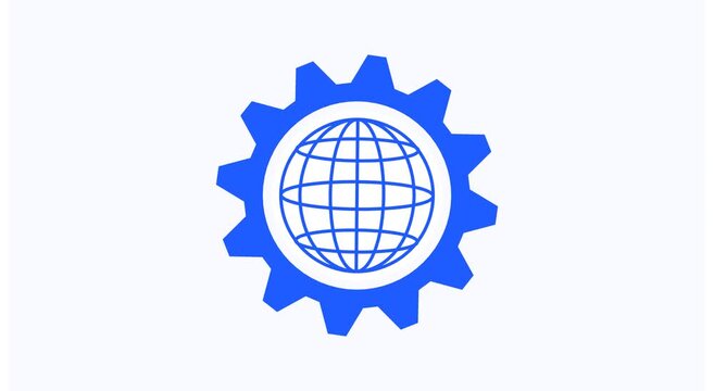 Rotating gear with global network industrial technology and connectivity concept animation