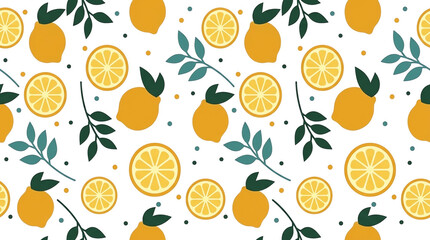 Obraz premium Vibrant Orange Fruit Pattern with Leaves on White Background
