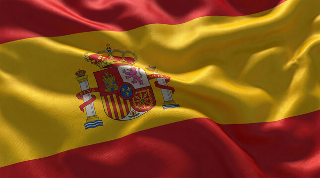 Luxurious rippled textile background showing colorful Spain flag texture details
