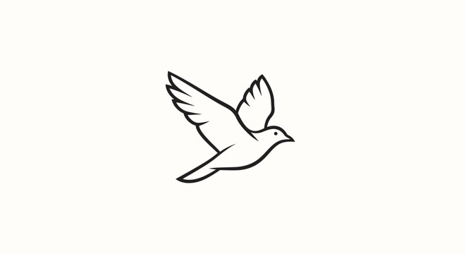 Minimalist black and white flying bird logo design on a light background