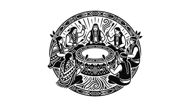 Native American Drum Circle Ritual, Indigenous People Gathering, Cultural Celebration
