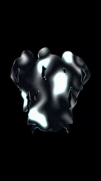 Silver metallic four-man bobsleigh team racing down track silhouette. Alpha channel. Seamless loop video.