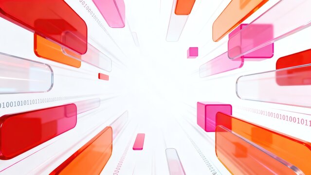 Dynamic red and orange transparent data flow elements with binary code background, idea for high speed digital communication technology and network performance