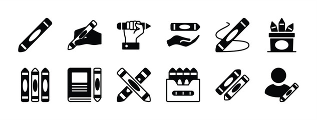 Crayons pen icon vector set. Contains painting, drawing tools, stationery, art, canvas, picture book, artwork for study, education, school, creative projects - illustration © Vilogsign