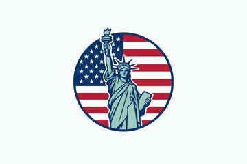 Statue of Liberty with United States Flag Circular Emblem © progoz