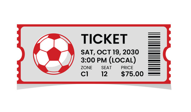 Soccer match ticket for a game on saturday, october 19, 2030 at 300 pm local time