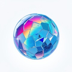 Fototapeta premium Iridescent sphere, fragmented surface reflects light. Colorful, geometric patterns create dazzling visual effect. Smooth texture, bright illumination.