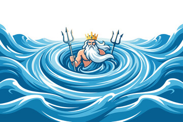 Sea god Neptune holding tridents in ocean vortex illustration © progoz