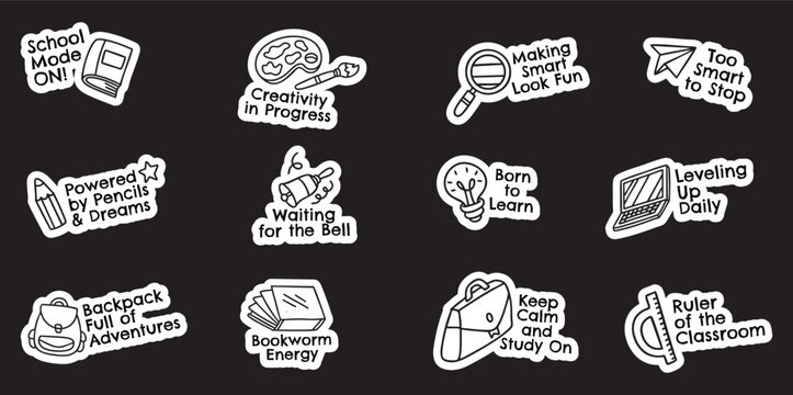 Education and school doodle sticker pack vector illustration