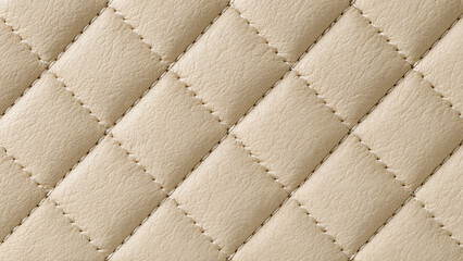Fototapeta premium Premium quilted beige leather texture featuring stitched diamond pattern and luxurious upholstery detail