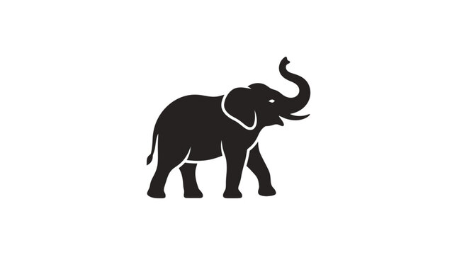 Silhouette of an elephant with its trunk raised.