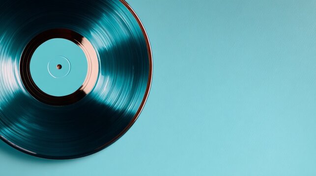 vinyl record on pastel blue surface