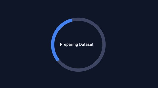 Animated dataset preparation indicator with smooth circular motion on a dark background. Ideal for data preprocessing, machine learning workflows, artificial intelligence systems, and technology inter