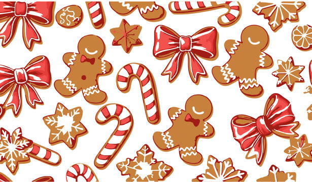 Festive Gingerbread Cookie Seamless Pattern Vector Illustration
