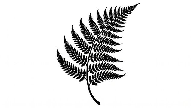 Black fern leaf silhouette icon isolated on white background, vector graphic of silver fern frond