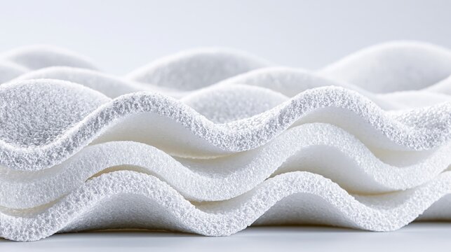 White foam layers wavy textured on neutral background