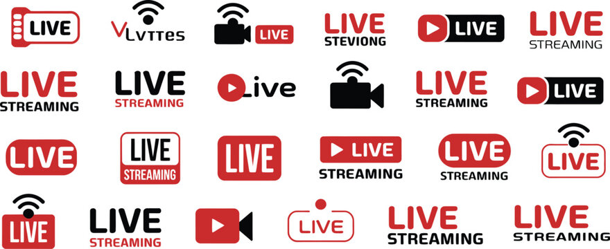 live streaming logo templates play icon overlay badge and text