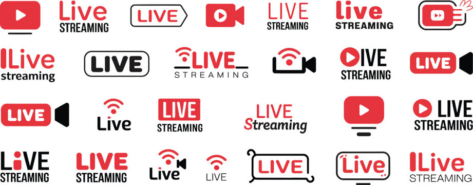 live streaming logo collection video camera wifi signal emblems
