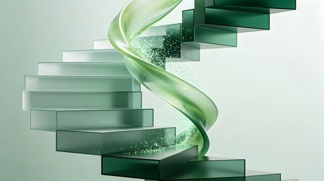Abstract 3D algorithm visualizing green data growth and ESG