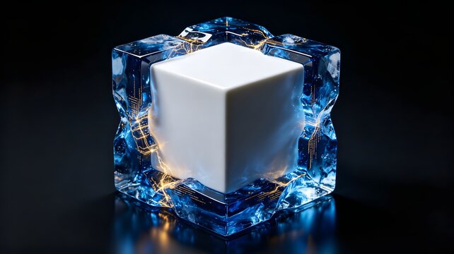 Futuristic digital asset and data locking concept with glass geometry