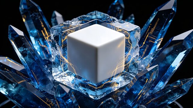 Abstract cyber security fortress with ceramic and crystal protection