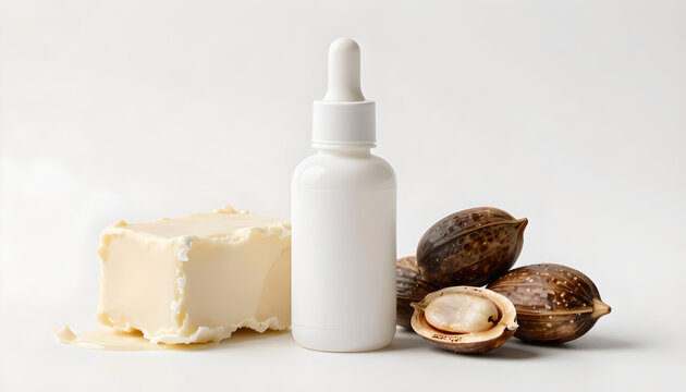 Skincare Product Mockup with Shea Butter and Nuts: Natural Beauty