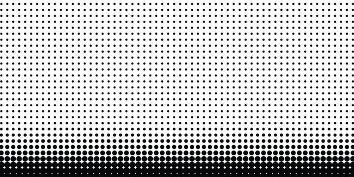Black halftone dot gradient abstract background with fading dots pattern on transparent background