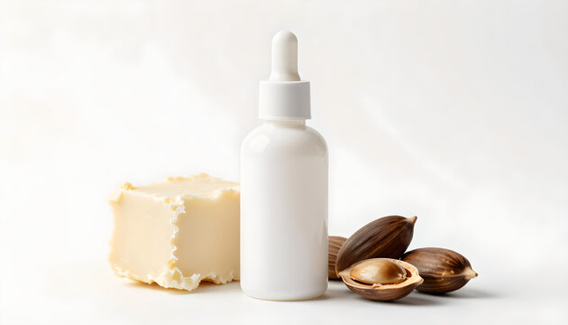 Skincare Product Mockup with Shea Butter and Nuts: Natural Beauty
