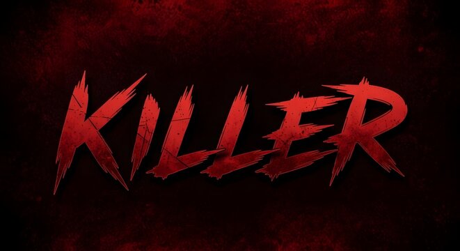 Killer text effect with red scratched and bloody texture on dark background