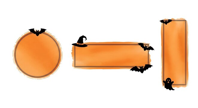 Halloween frames and banners with bats, witch hat and ghost