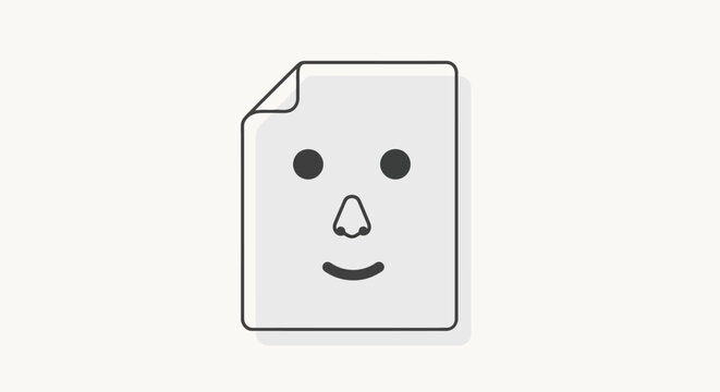 Minimalist representation of a paper document with a face, expressing abstract concept.