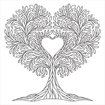 Intricate heart-shaped tree of life illustration with intertwined branches