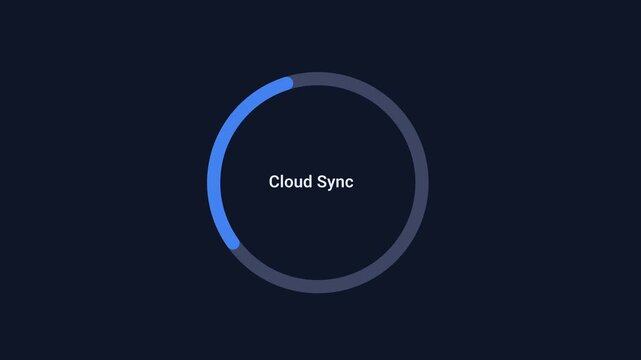 Animated cloud sync indicator with smooth circular motion on a dark background. Ideal for cloud storage, file synchronization, data transfer, backup workflows, and technology interfaces.