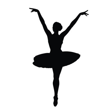 Silhouette of a ballerina performing ballet dance isolated on white background