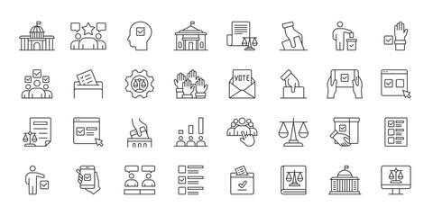 Fototapeta na wymiar Election Voting Politics icons in line design. election, voting, politics, ballot, democracy, government, campaign on white background vector. Election Voting Politics editable stroke icon