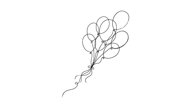 Continuous single line drawing of a bunch of balloons floating together.