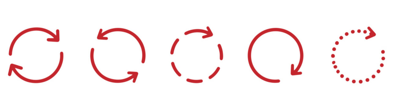 Loading refresh arrows: circular refresh arrow, double circular arrows, clockwise loop arrow, counterclockwise loop arrow, dotted loading circle arrow, segmented spinner arrows 
