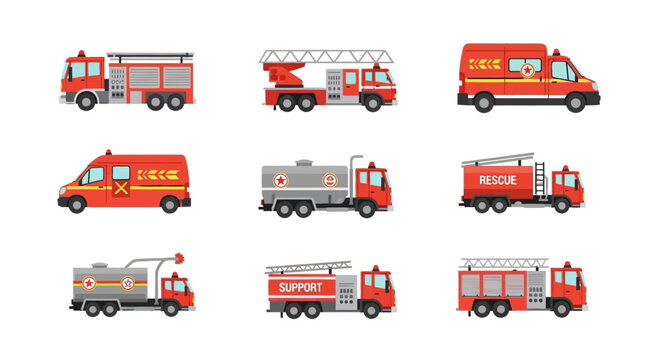 Collection of Emergency Vehicles - Fire Trucks and Ambulances Ready for Action.