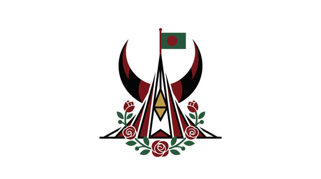 Kenyan Luo Tribe Traditional Symbol with Floral Elements and Flag